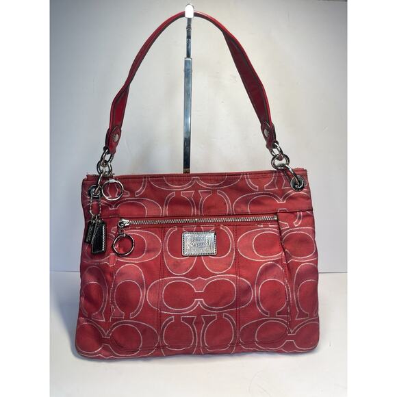 COACH Poppy 17890 RUBY RED Glam Tote Shoulder Purse Bag Gently Used - Picture 4 of 9